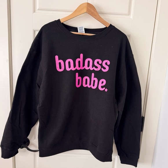 Tops - Black Sweatshirt with Pink 'Badass Babe' Print